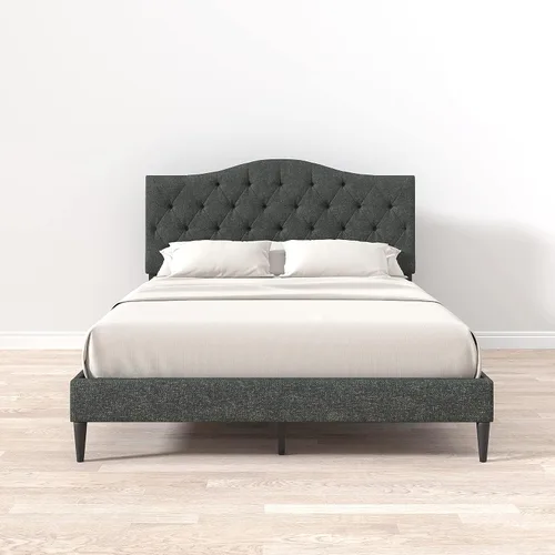 Vista 7 de Glenwillow Home OROS - Marco de cama tapizado con plataforma copetuda, respaldo copetudo, base de colchón, soporte de listones de madera, no Gris