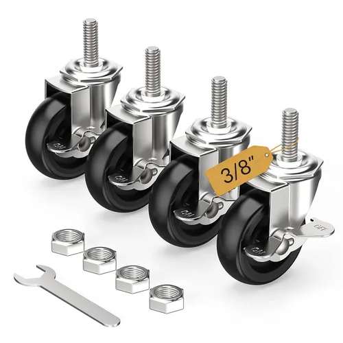 Ruedas giratorias de vástago de bloqueo de 3.0 in – 16.0 in – 15.9 in (diámetro del vástago 3/8", longitud del vástago 1-1/2") ruedas roscadas