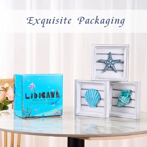 Vista 4 de LODOCAVE Adecuado para habitación temática de playa y decoración de casa de playa, diseño 3D de estrella de mar de conchas de mar, decoración