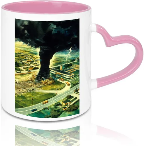 Vista 4 de Sumex Juego de 12 tazas de café de cerámica en blanco de sublimación de 11 onzas con mango de corazón para té, leche, leche, cacao caliente, Rosa