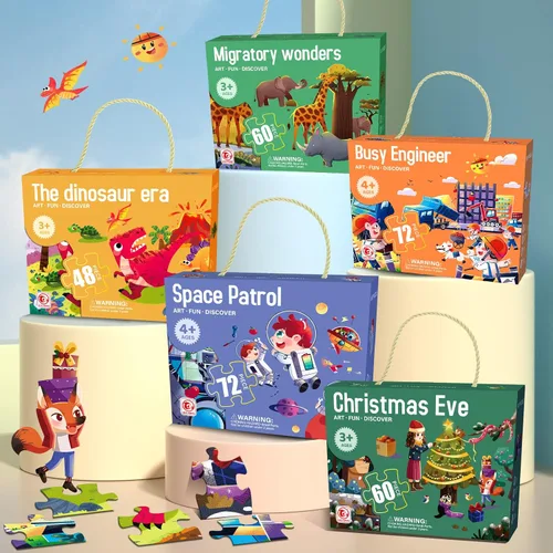 Vista 5 de Rompecabezas jumbo de suelo para niños de 3 a 5 años, juguetes de aprendizaje preescolar, 60 piezas, rompecabezas de Navidad de piso grande