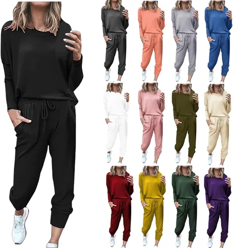 Vista 6 de Bidobibo Lounge Sets for Women 2 Piece 2023 Two Piece Outfits Jogger Set Long Sleeve Sweatshirt and Long Pants with Pockets