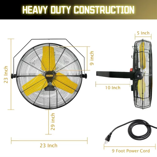 Vista 6 de HiCFM Ventilador industrial de pared 9100 CFM de 24 pulgadas con motor de recinto TEAO, rodamiento de bolas lubricado permanente, cable de 9 pies