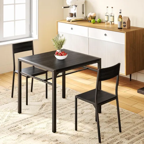 Vista 16 de Gizoon Mesa de cocina y 2 sillas para 4 personas con banco, juego de mesa de comedor de 4 piezas para espacios pequeños, apartamento (marrón rústico)
