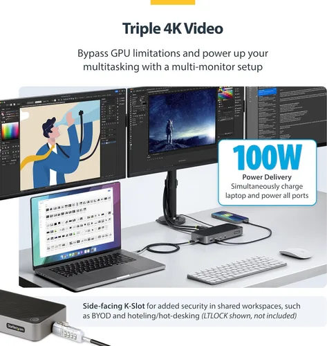 Vista 3 de StarTech.com Estación de acoplamiento de triple monitor USB-C para MacBook Pro / Air M1 M2 M3 M4 y Windows, base universal 4K HDMI DP compatible
