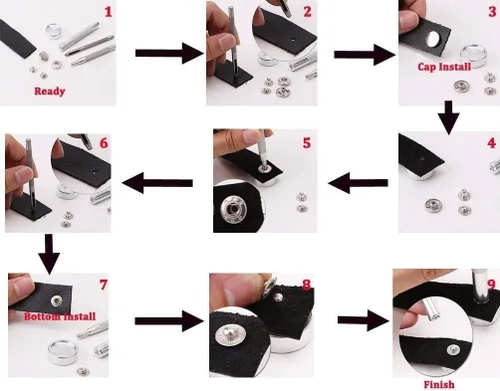 Vista 6 de BetterJonny Juego de 24 cierres de cuero resistente, botones a presión de metal de 0.59 pulgadas, remaches de cuero, con 4 herramientas de ajuste