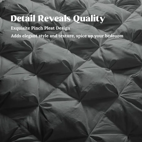 Vista 4 de PureDown® Edredón de plumón de ganso gris tamaño king de 800 de potencia de relleno, 100% algodón para todas las estaciones, edredón de 700 hilos