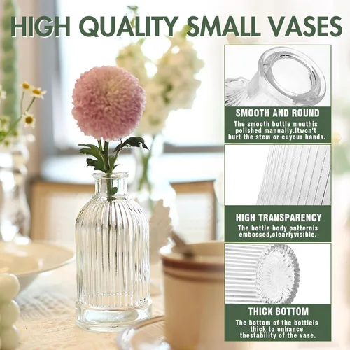 Vista 4 de Aheroi Juego de 32 Piezas de Jarrones Pequeños, Jarrones Transparentes para Centros de Mesa, Lindos Jarrones de Cristal Pequeños para Flores, Mini