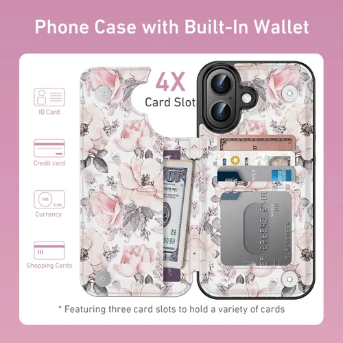 Vista 1405 de LETO para iPhone 15 Pro Funda tipo cartera - Tapa tipo folio con patada - Diseños de moda - Tarjetero - Funda protectora para mujeres y niñas - 6.1