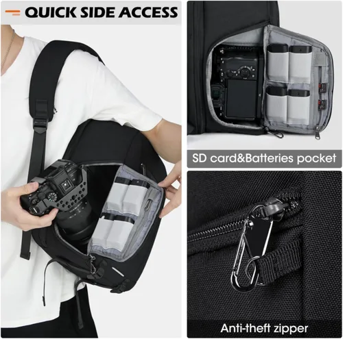 Vista 4 de SDYSM - Mochila profesional para cámara DSLR, SLR, mirrorless, impermeable, con compartimento para laptop de 14 pulgadas, cubierta contra la lluvia