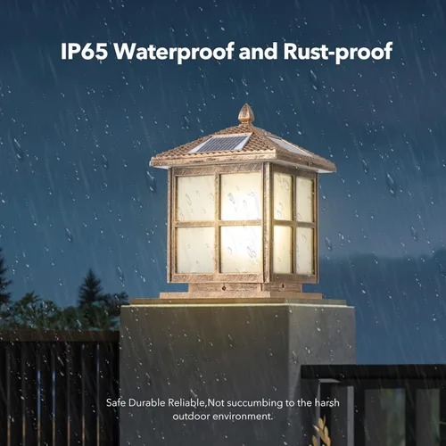 Vista 3 de E26 Luces solares para postes al aire libre IP65 Luz de pilar de vidrio impermeable Luz de columna LED cuadrada al aire libre Villa Patio Valla