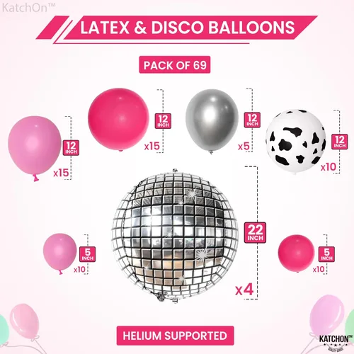 Vista 5 de KatchOn, Last Rodeo - Decoraciones para despedida de soltera – Enorme, paquete de 73 Telón de fondo de flecos rosa intenso y plateado Globos