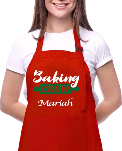 Delantal de Navidad personalizado para mujer, delantales de hornear personalizados rojos o verdes con nombre, regalos de Navidad para mamá, abuela,