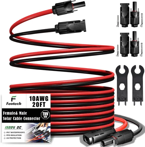 Vista 23 de Cable de extensión solar de doble cable de 6 pies – Conector de panel solar de 10 AWG (6 mm²), con conectores solares IP67 macho/hembra