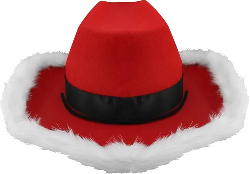 Vista 7 de Nicky Bigs Novelties Sombrero de vaquero de Navidad con luces LED disfraz occidental rojo y blanco talla única RojoBlanco