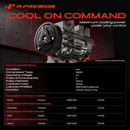 Vista 2 de A-Premium Compresor de A/C con embrague compatible con Chevrolet Traverse 2009-2012, GMC Acadia 2007-2012, Buick Enclave 2008-2012, Saturn Outlook