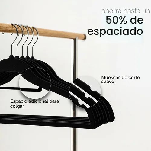 Vista 7 de Utopia Home Paquete de 20 perchas de terciopelo con barra de amarre, color Negro
