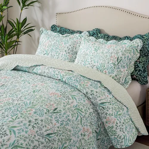 Vista 23 de HoneiLife - Juego de edredón de 3 piezas, colcha de microfibra, reversible, con estampado floral, para todas las estaciones, estilo acuarela