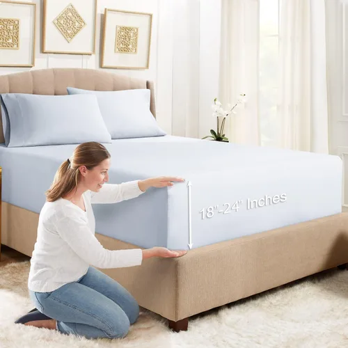 Vista 18 de Empyrean Bedding - Sábanas bajeras tamaño Queen, con sábana de cajón extra profunda – Juego de sábanas bajeras extra profundas, de 24 pulgadas