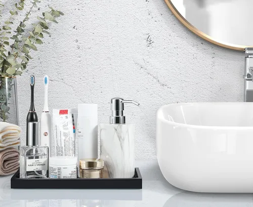 Vista 4 de Luxspire Resin Bathroom Vanity Tray Countertop Organizer, M, Matte Black