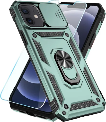 Vista 34 de SunStory Funda compatible con iPhone 12/12 Pro con protector de pantalla HD, cubierta de cámara deslizante y soporte de anillo giratorio