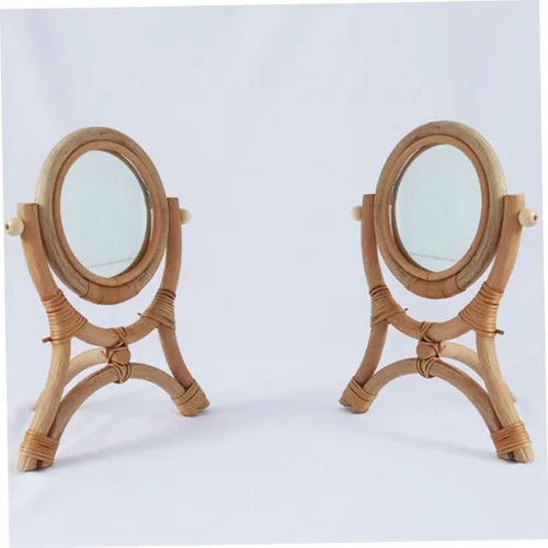 Vista 7 de GANAZONO Rattan Makeup Mirror 3-Legged Round Decorative Mirror Adjustable Rotation for Girls Bedroom for Makeup and Decor