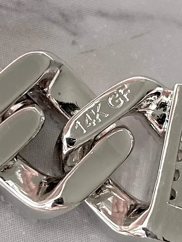 Vista 5 de Gargantilla de doble cadena con acabado de oro blanco de 14 quilates para hombre, de 0.610 in, con eslabones cubanos de Miami, cadena cubana