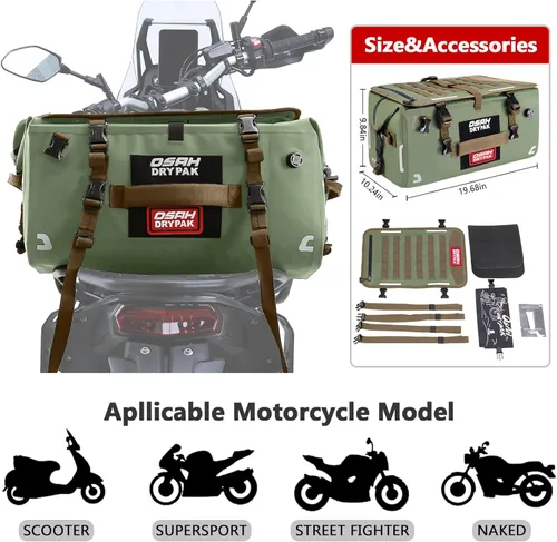 Vista 4 de OSAH DRYPAK Bolsa trasera impermeable para motocicleta, 40L Bolsa de lona impermeable, bolsa seca para motocicleta, bolsa de equipaje multifuncional