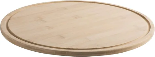 Vista 6 de Hammont Tabla de cortar redonda, hecha de madera de bambú con ranuras para jugos, ideal para embutidos, tabla de cortar carne, 12 pulgadas