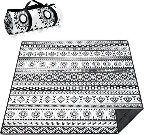 Vista 16 de Supfitness Manta de picnic extra grande impermeable plegable (60 x 80 pulgadas), manta de playa impermeable a prueba de arena, 3 capas para el aire