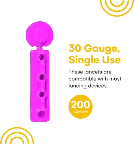 Vista 3 de Lancetas para pruebas de diabetes – Lancetas diabéticas de calibre 30 para análisis de sangre y pruebas de glucosa – Se adapta a la mayoría