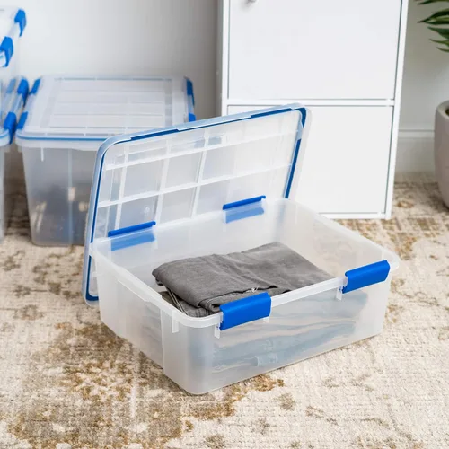 Vista 3 de IRIS USA - Contenedor de almacenamiento de plástico hermético de 26.5 y 44 cuartos de galón con tapa duradera y sello y hebillas de cierre seguras