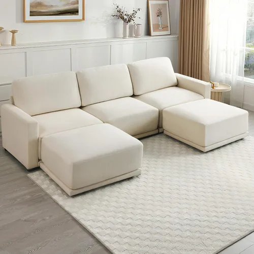 Vista 11 de Sofá modular de 79 pulgadas para sala de estar pequeña, sofá moderno en forma de L con otomana, juego de sofá de felpilla de 3 piezas para muebles