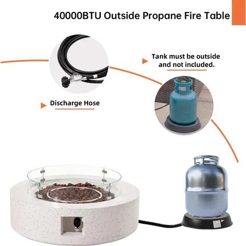 Vista 5 de HOMPUS Mesa redonda de propano para exteriores, mesa de fuego de 41 x 12 pulgadas con protector contra el viento y mesa de cubierta de tanque de 20