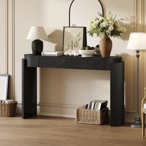 Vista 13 de Mesa de consola curvada de travertino de 47.24 pulgadas con mármol