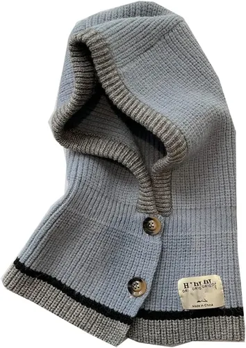 Vista 3 de Sombreros de invierno para mujer, bufanda cálida con capucha, cubierta de cabeza de punto, gorro con botones, calentador de cuello