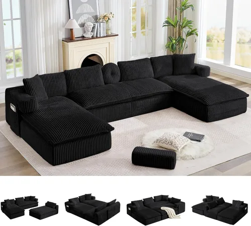 Vista 13 de Sofá Cloud de gran tamaño sin estructura con chaise longue, sofá modular moderno con asiento profundo, varias combinaciones de sofás tapizados