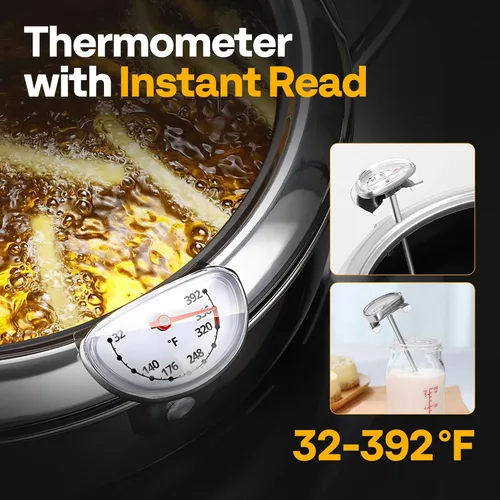 Vista 3 de VIVOHOME Olla de Freidora Profunda de 9.8 Pulgadas 3.2 L de Acero Inoxidable 304 con Pinza, Sartén para Tempura con Termómetro para Pollo, Pescado