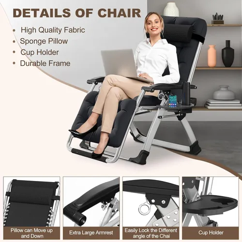 Vista 39 de DoCred Silla cómoda, silla plegable reclinable para dormitorio y sala de estar, sillas reclinables plegables para patio, silla de descanso con cojín