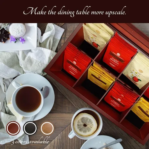 Vista 7 de BJOYFUL&LOVED BJL Organizador de bolsitas de té, caja de té de madera con 8 compartimentos, soporte de gran capacidad para almacenamiento, Negro