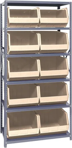 Vista 383 de Quantum QSBU-245BK Heavy Duty Shelving Unit with (7) Shelves and (24) QUS245 Black Bins for Garage Warehouse Storage Distribution 400 lb Load