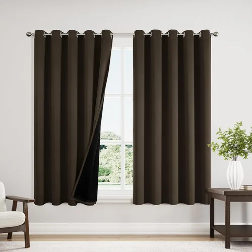 Vista 101 de ChrisDowa Cortinas 100% opacas de 63 pulgadas de largo para dormitorio con forro negro, 2 capas gruesas totalmente opacas con aislamiento térmico