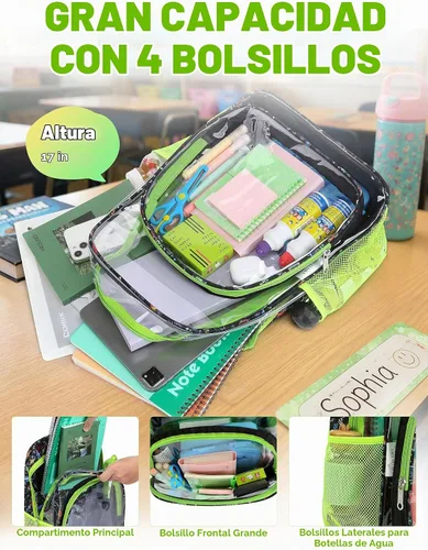 Vista 7 de BLUEFAIRY Mochila transparente para estadio escolar, mochila transparente de PVC resistente, grande, bolsa transparente, Verde, Moderno