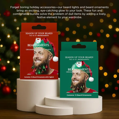 Vista 2 de Beardaments Paquete de luces y adornos para barba: las 16 luces originales para barba y 12 adornos para barba