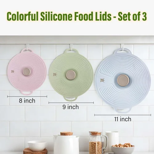 Vista 2 de Tapas de silicona para cuencos, 3 unidades, cubierta contra salpicaduras de microondas con 3 tamaños, tapas reutilizables resistentes al calor, se