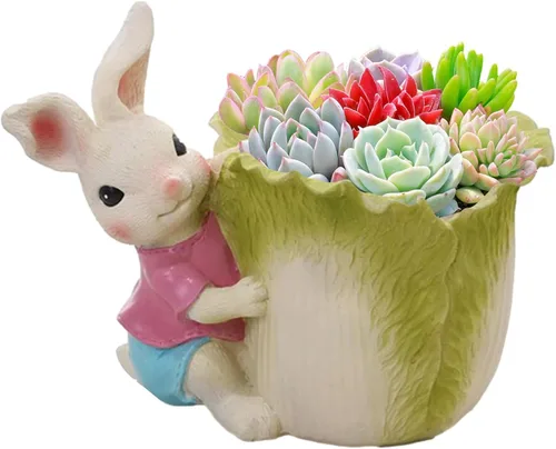 Vista 7 de Mini macetas para suculentas Macetas de conejo Maceta de resina de Pascua de dibujos animados Maceta de conejo para interiores y exteriores