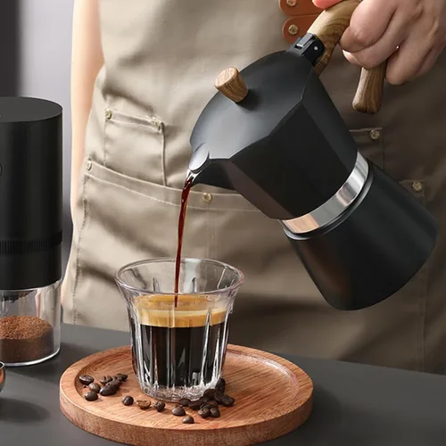 Vista 5 de MORDEN MS Olla Moka, cafetera espresso para estufa, cafetera italiana, cafeteras cubanas para estufa y cafetera de café expreso, color negro