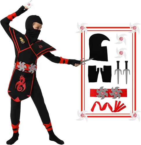 Disfraz de Ninja de Halloween para niños, disfraz de Ninja Deluxe con accesorios de espuma Ninja