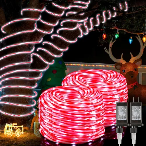 Vista 11 de Hiboom Cuerda de luces de bastón de caramelo de Navidad de 32.8 pies, 8 modos de iluminación al aire libre, impermeable, cuerda de luces de Navidad