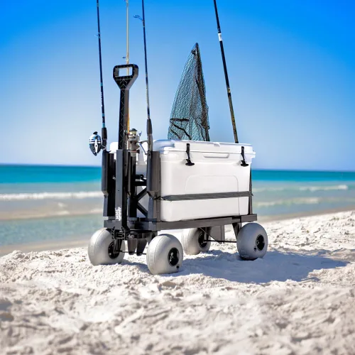 Vista 2 de Mighty Max Cart Carro compacto de pesca de playa al aire libre - Dolly Chest Dolly, Cooler Caddy Wheels - Base plana expandible y soportes